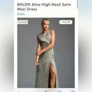 BHLDN Alice High-Neck Satin Maxi Dress size small
